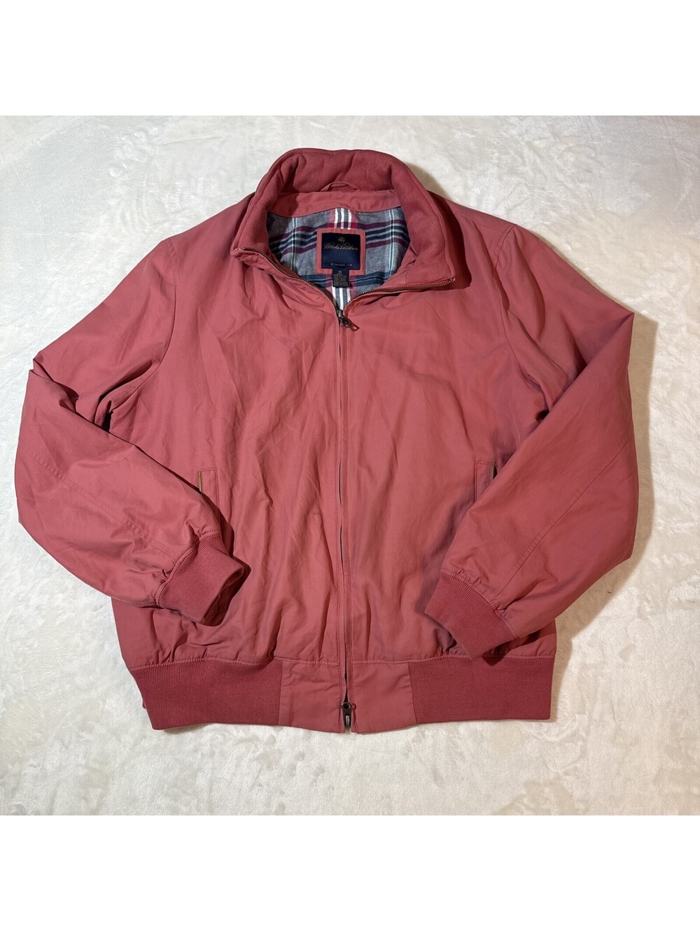 Brooks Brothers Harrington Bomber Jacket Men's XL Pink Plaid Lining Golf